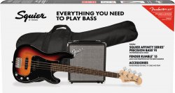 SQUIER BY FENDER AFFINITY SERIES PRECISION BASS PJ PACK LRL 3-COLOR SUNBURST GIG BAG RUMBLE 15 - 230V EU